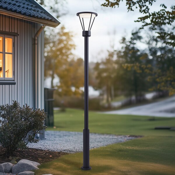 Lucande LED lumina de exterior Elario, 222 cm, negru, aluminiu, Negru, Aluminiu, Modern