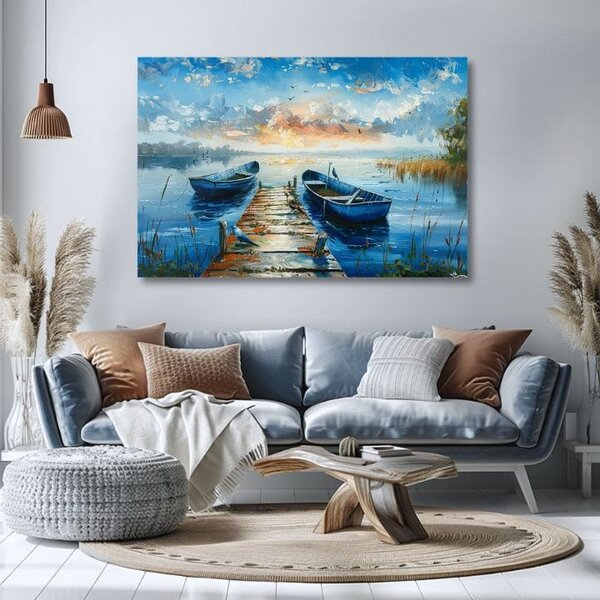 Peisaj pe pânză Apus de soare romantic | finisată de mâna artistului - 40x60 cm
