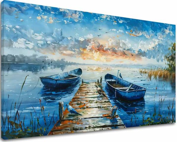 Peisaj pe pânză Apus de soare romantic | finisată de mâna artistului - 40x60 cm