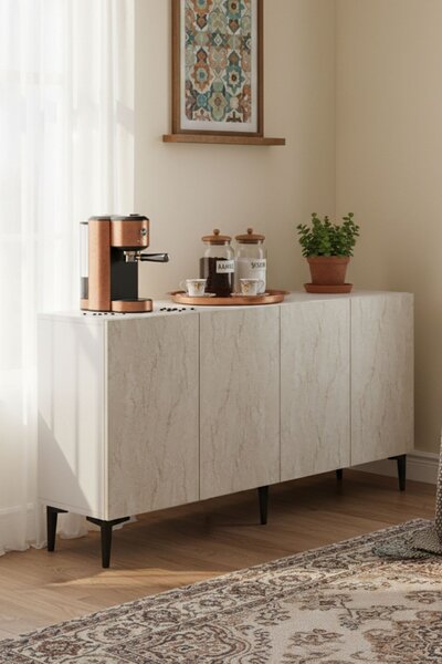 Apolos komód, fehér-travertin, 150 cm