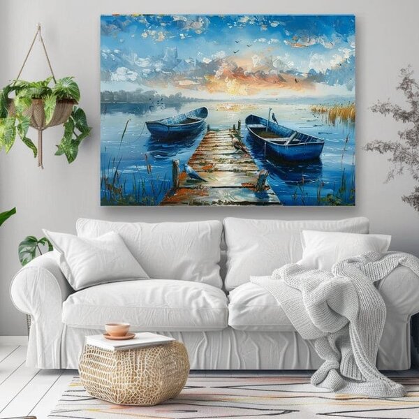 Peisaj pe pânză Apus de soare romantic | finisată de mâna artistului - 40x60 cm