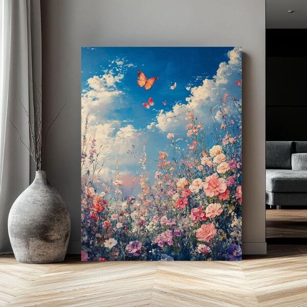 Pictarea fluturilor pe pajiștea înflorită - Eleganță colorată - 40x60 cm