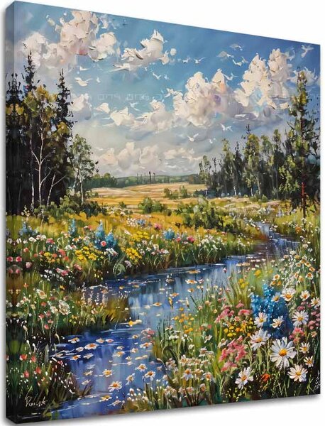 Peisaj pictura pe panza Stream în natură - 60x60 cm