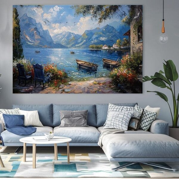Peisaj pictură pe pânză Portul în munți | finisată de mâna artistului - 40x60 cm