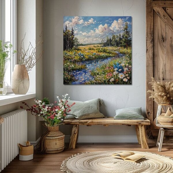 Peisaj pictura pe panza Stream în natură - 60x60 cm