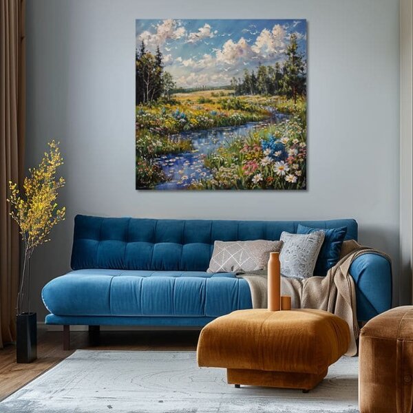 Peisaj pictura pe panza Stream în natură - 60x60 cm