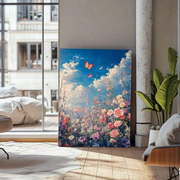 Pictarea fluturilor pe pajiștea înflorită - Eleganță colorată - 40x60 cm