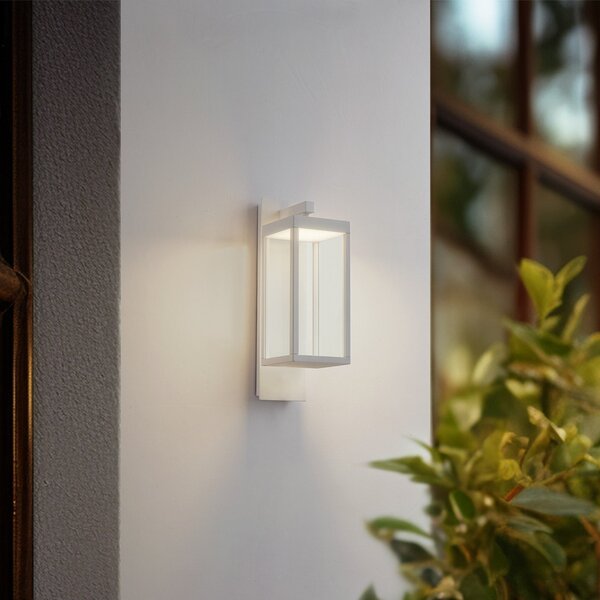 Lucande Lampa de perete pentru exterior cu LED Ferdinand, albă, din metal, 38 cm, Alb, Aluminiu, Modern, Priză de perete sus / jos