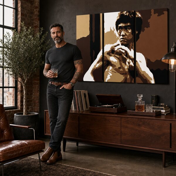 Tablou POP ART pictat manual AL Bruce Lee 3 piese lee - 60x40 cm