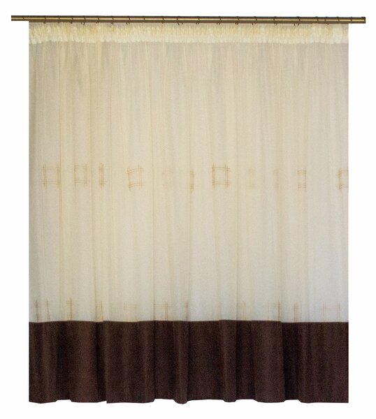 Perdea Velaria de bucatarie voal crem cu model geometric brodat, 340x145 cm