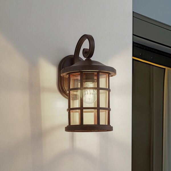 Lindby Lampă de exterior Ankea, rugină/chihlimbar, 37 cm, IP23, E27, reglabil, Maro / Rugină, Plastic, Antichitate, Felinar