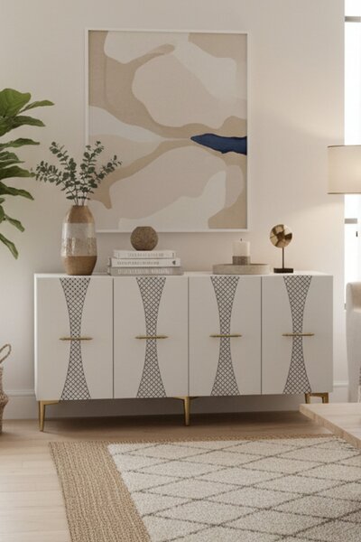 Slim komód, fehér-arany, 150 cm