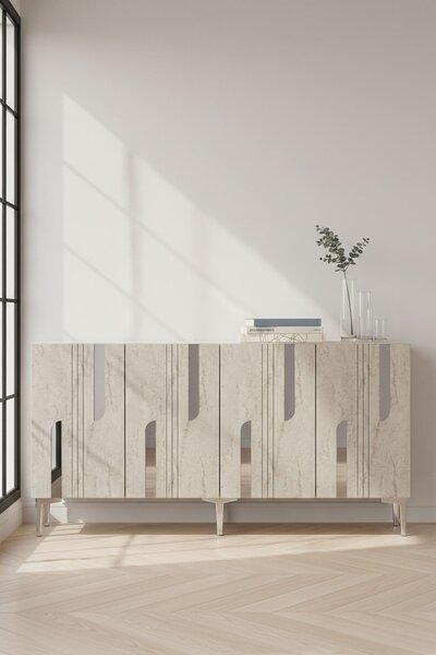 Nota komód, fehér-travertin, 150 cm – TR555CHM1705