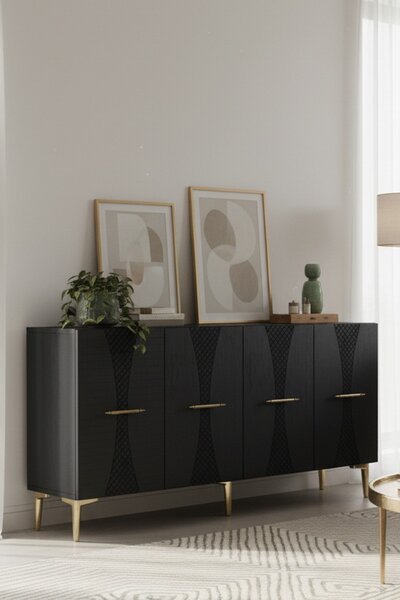 Slim komód, antracit-arany, 150 cm