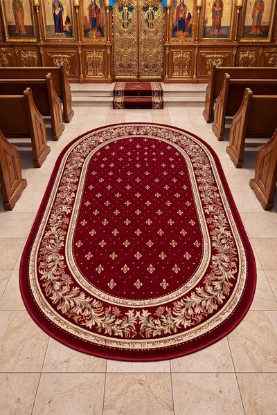 Covor Bisericesc, Model 15033 210 Oval, Rosu Grena Rosu, 150x230