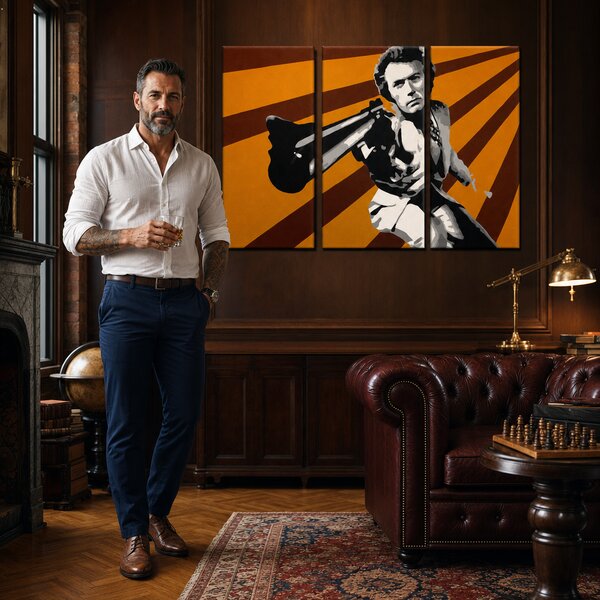 Tablou POP ART pictat manual Clint Eastwood 3 parte ce - 60x40 cm