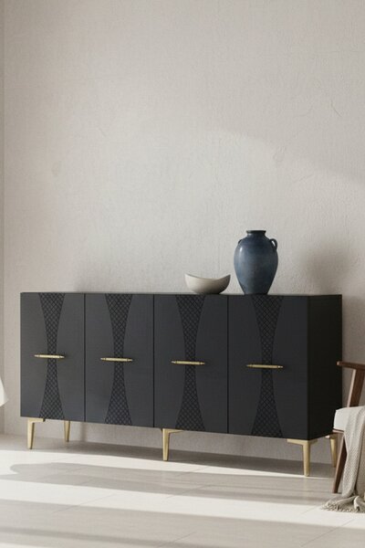 Slim komód, antracit-arany, 150 cm