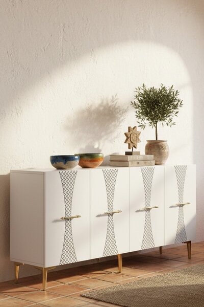 Slim komód, fehér-arany, 150 cm