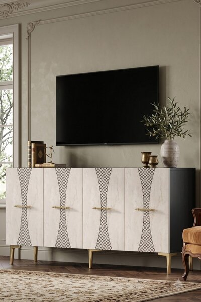 Slim komód, antracit-travertin, 150 cm