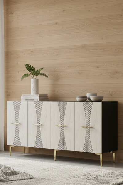 Slim komód, antracit-travertin, 150 cm