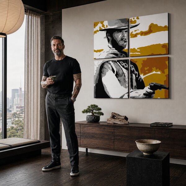 Tablou POP ART pictat manual Clint Eastwood 3 bucăți ce3 - 60x60 cm