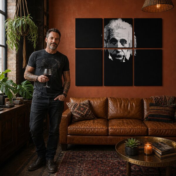 Tablou POP ART pictat manual Einstein 6 părți einstein - 90x60 cm