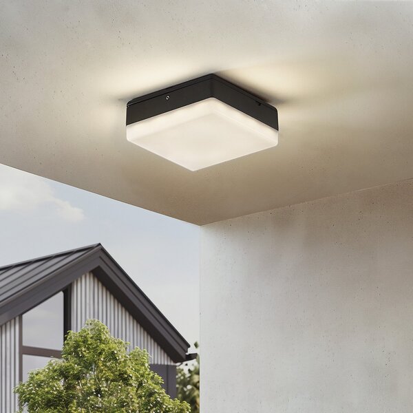 Lucande plafonieră LED Thilo, 16cm, antracit, senzor, IP54, Negru, Plastic, Modern