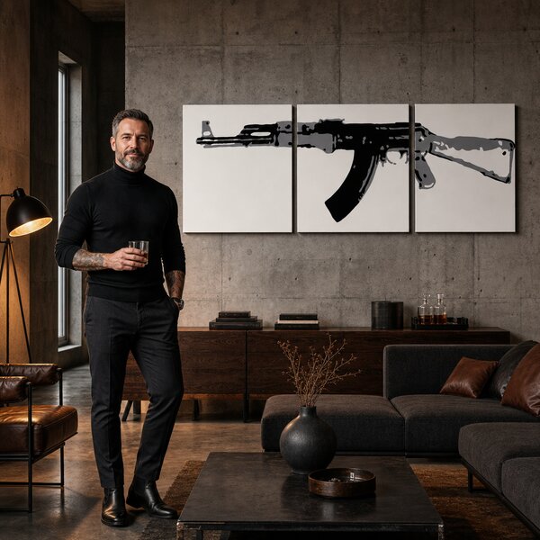 Tablou POP ART pictat manual Kalashnikov 3 părți ka - 120x40 cm