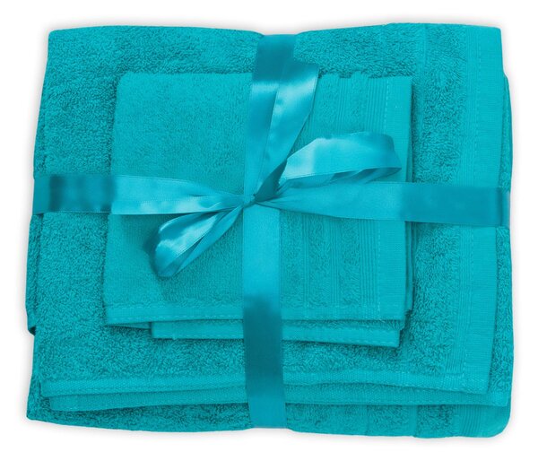 Set Prosoape Bumbac 600 Gsm De Fata 50x90 Cm + De Corp 70x140 + De Maini 30x50 cm, Turcoaz