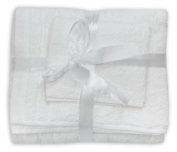 Set Prosoape Bumbac , 600 gsm, De Fata 50x90 Cm + De Corp 70x140 Cm + De Maini 30x50 Cm, Alb Optic