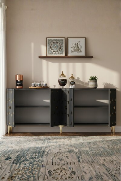 Moka komód, antracit-arany, 150 cm