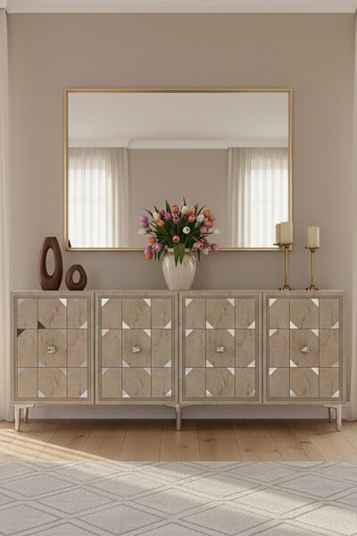 Moka komód, fehér-travertin, 150 cm – TR555CHM1741