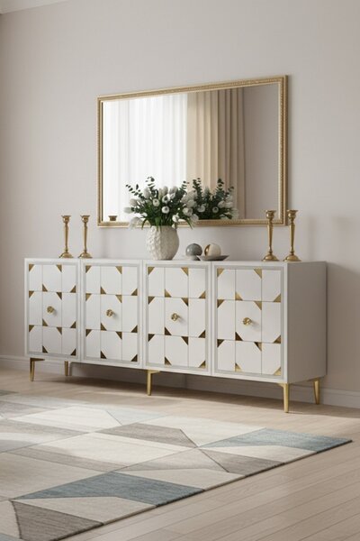 Moka komód, fehér-arany, 150 cm