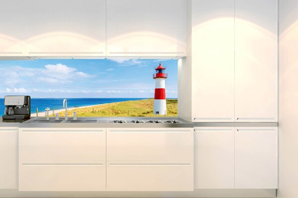 Fototapet pentru bucătărie - far pe plajă 180 x 60 cm