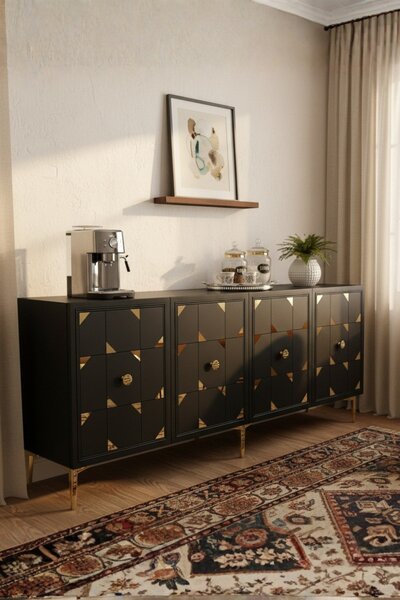 Moka komód, antracit-arany, 150 cm