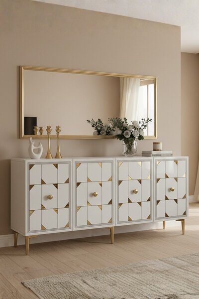 Moka komód, fehér-arany, 150 cm