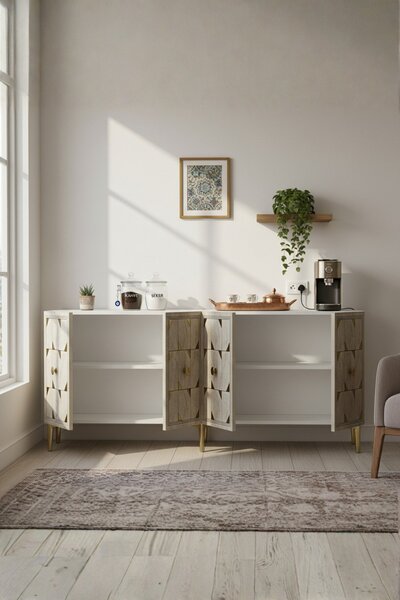 Moka komód, fehér-travertin, 150 cm – TR555CHM1740