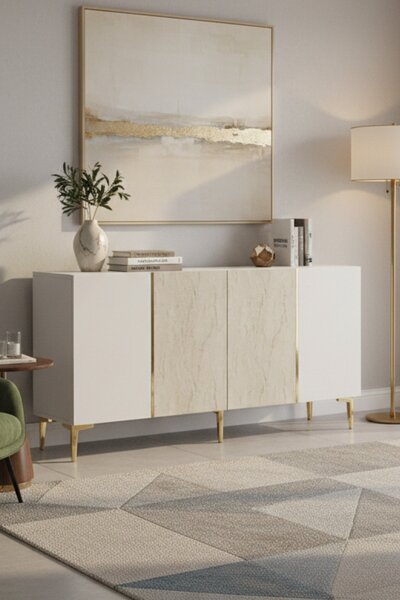 Poli komód, fehér-travertin, 150 cm – TR555CHM1748