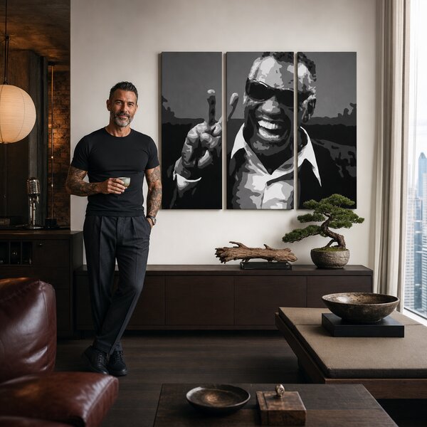 Tablou POP ART pictat manual Ray Charles 3 piese rc - 60x40 cm