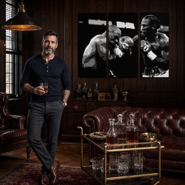 Tablou POP ART pictat manual Tyson vs. Lewis 3 buc cutie - 60x40 cm