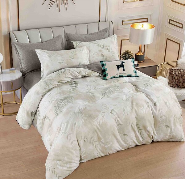(1+1 GRATIS) Lenjerie de pat DUBLU, cu 6 PIESE, model cu 2 FETE, din FINET GROS (cod JF-261)