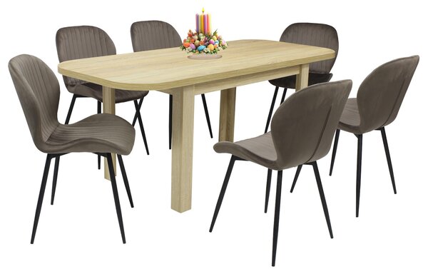 Set masă extensibilă Roma Stejar cu 6 Scaune Opal Maro
