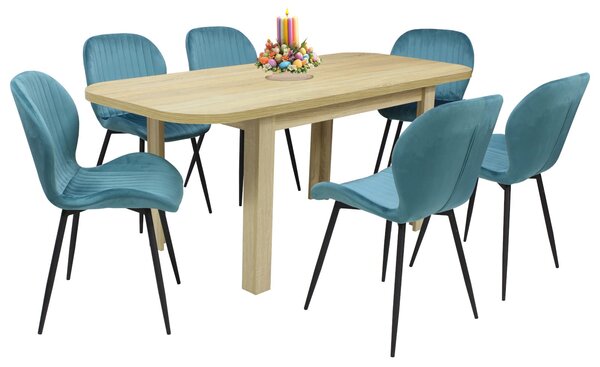 Set masă extensibilă Roma Stejar cu 6 Scaune Opal Turcoaz
