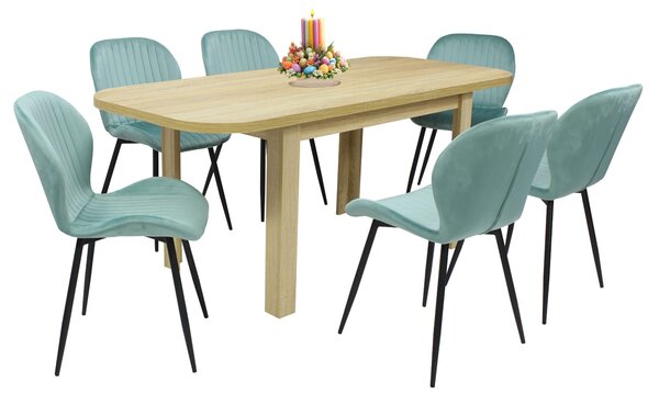 Set masă extensibilă Roma Stejar cu 6 Scaune Opal Verde Fistic