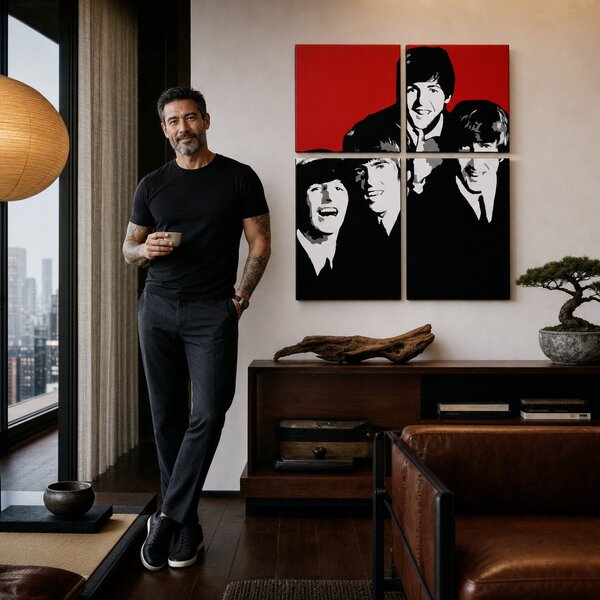 Tablou POP ART pictat manual BEATLES 4 buc bea7 - 60x60 cm