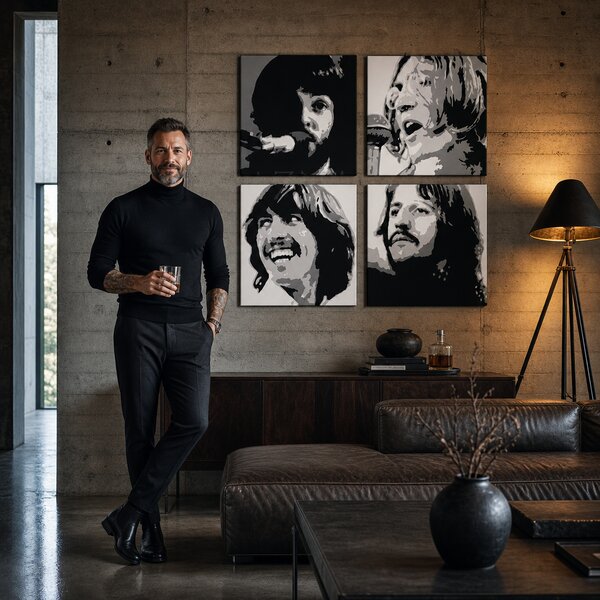 Tablou POP ART pictat manual BEATLES 4 buc bea4 - 60x60 cm
