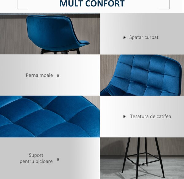 HOMCOM Set 2 Scaune Înalte în Stil Nordic cu Spătar și Suport pentru Picioare, 45x47x88 cm, Albastru | Aosom Romania