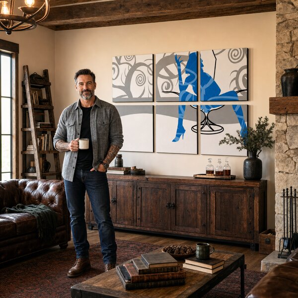 Tablou POP ART pictat manual Blue Woman 6 bucăți bw - 90x60 cm