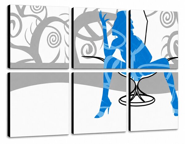 Tablou POP ART pictat manual Blue Woman 6 bucăți bw - 90x60 cm
