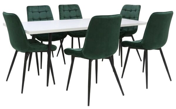 Set masă extensibilă Lisabona Albă cu 6 Scaune Onix Verde Închis